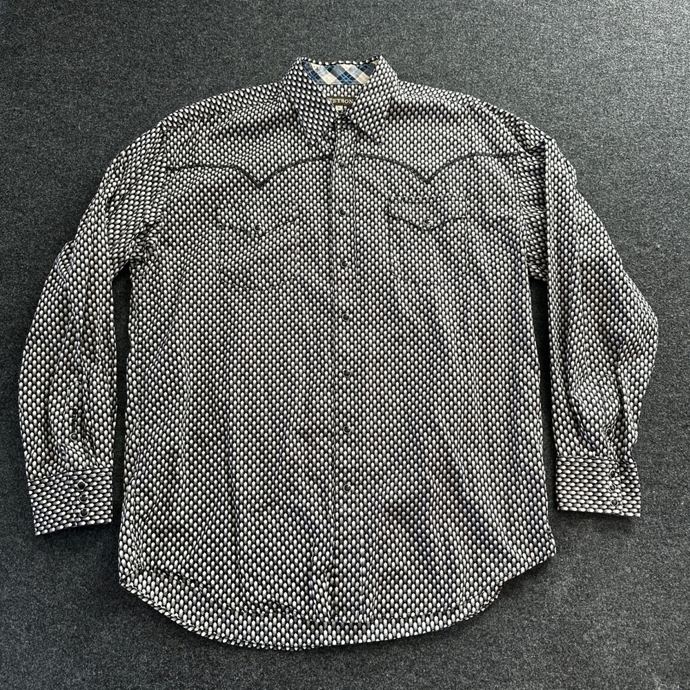 Stetson Mens XL Western Snap Shirt Geometric Honeycomb Black Grey
